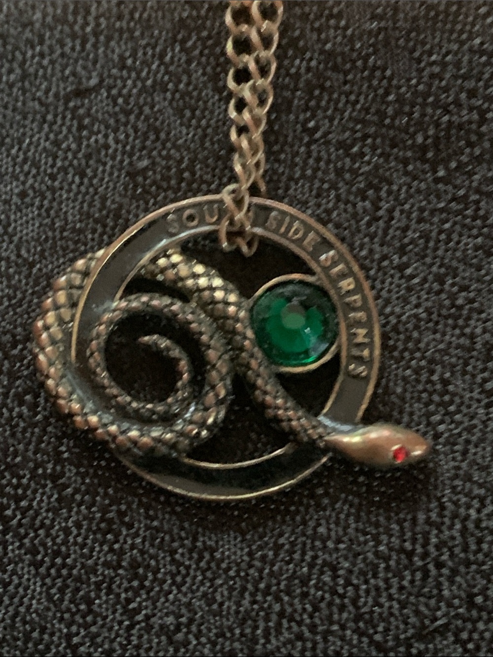 South Side Serpents Bronze Snake Pendant Necklace with Emerald Accent
